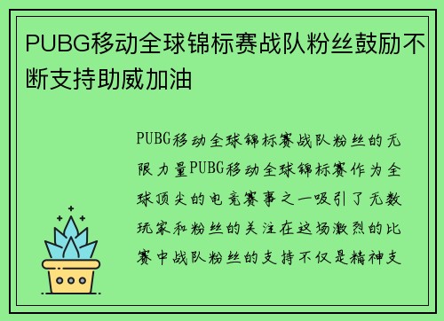 PUBG移动全球锦标赛战队粉丝鼓励不断支持助威加油