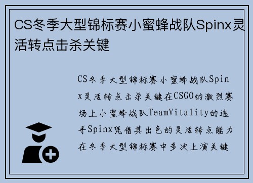 CS冬季大型锦标赛小蜜蜂战队Spinx灵活转点击杀关键