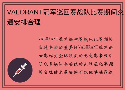 VALORANT冠军巡回赛战队比赛期间交通安排合理