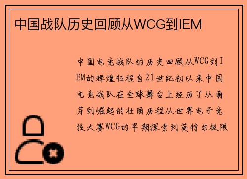 中国战队历史回顾从WCG到IEM